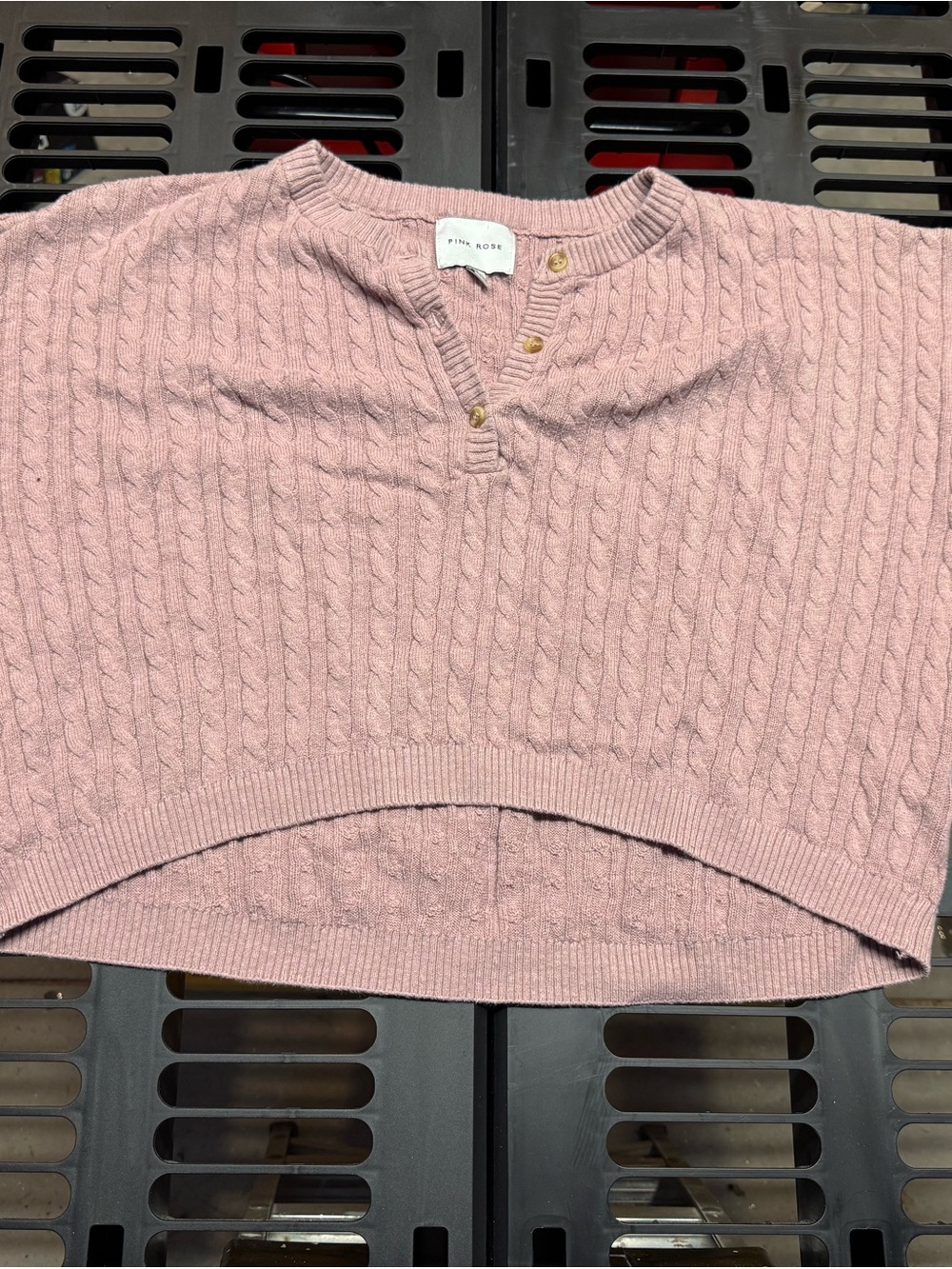 Pink Rose Blush Cable-Knit Henley Crop Sweater